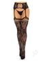 Leg Avenue French Rose Lace Backseam Stockings With Attached Garter Belt - O/s - Black